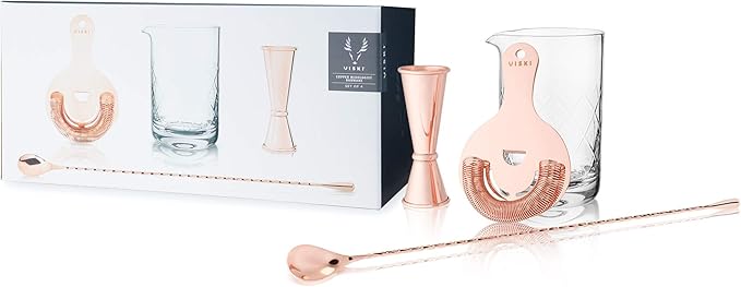 Viski Copper Bartender Kit 4pcs Set | Drink Mixers for Cocktails Gift Essentials: Mixing Glass, Hawthorne Strainer, Japane...