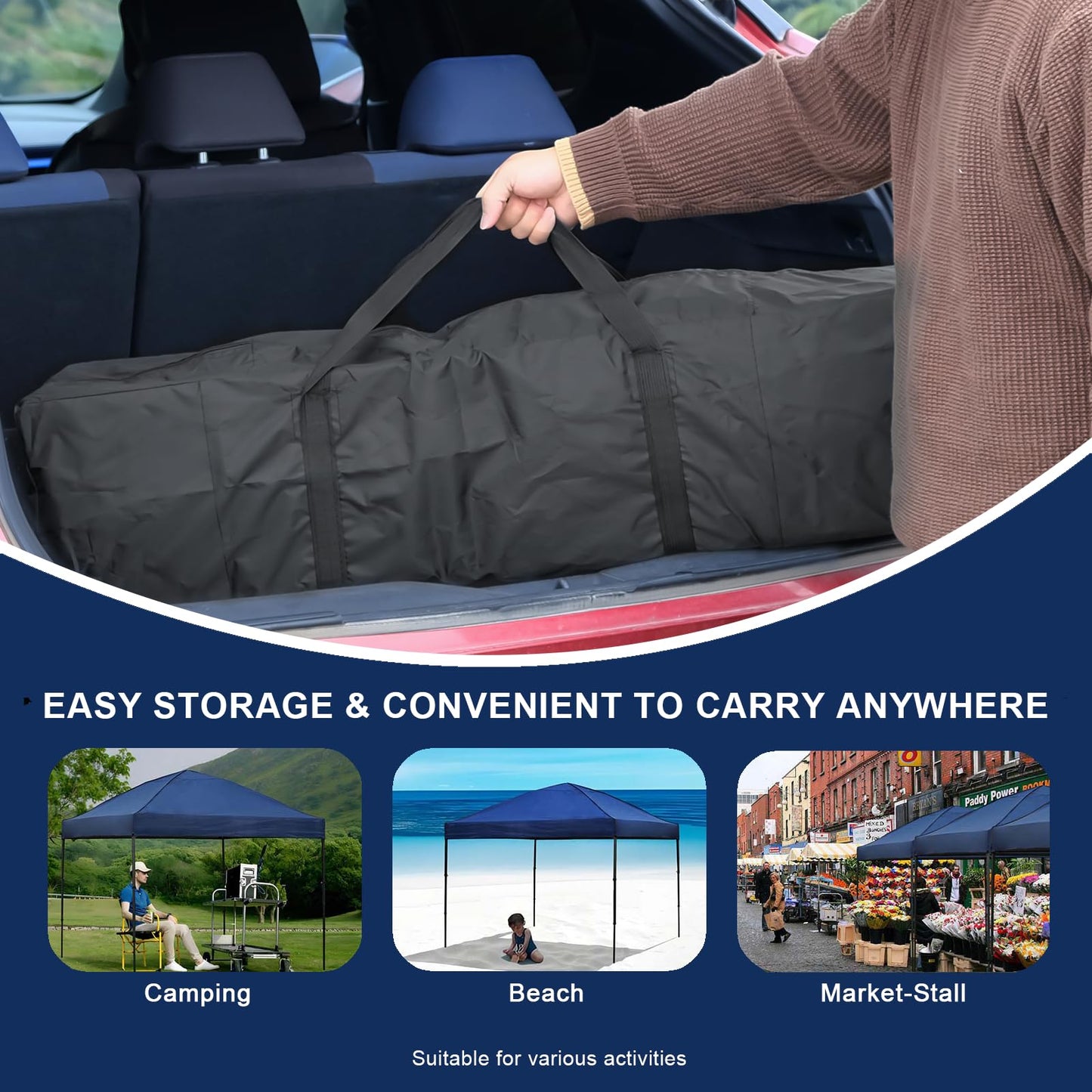 10x10 Pop Up Canopy Tent with 2 Sidewalls, Easy Up Canopy Outdoor Party Sun Shade Tent Portable Gazebo for Beach Camping Events with Carry Bag and 4 Sand Bags (Navy Blue)