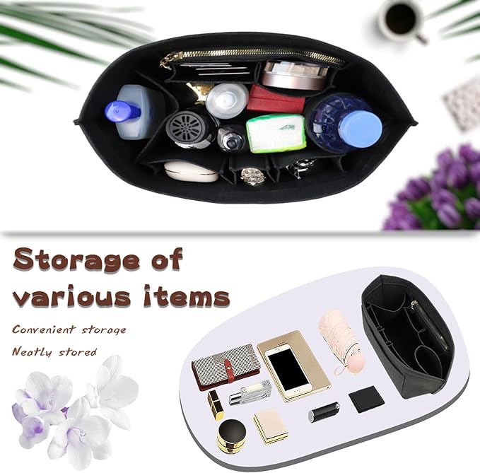 Organizer Insert For Long Champ Le Pliage Purse organizer Premium Felt 1012-25black-S