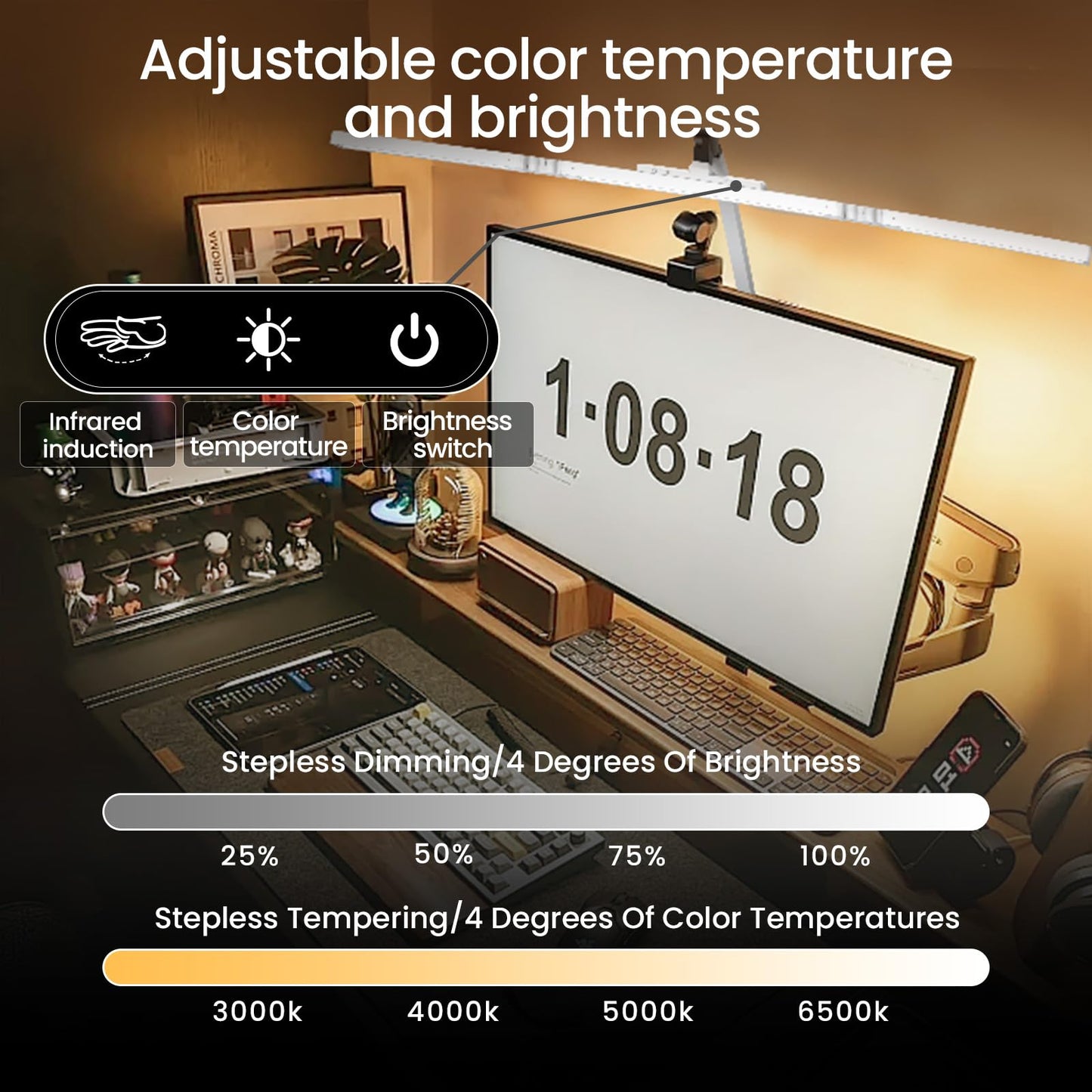 BZTA Led Desk Lamp for Home Office, Ultra Bright Touch-Dimming Architect Table Lamp with Clamp, 24W Adjustable Foldable Three Swing Arm Eyecare Led Desk Light with Infrared Sensor -White