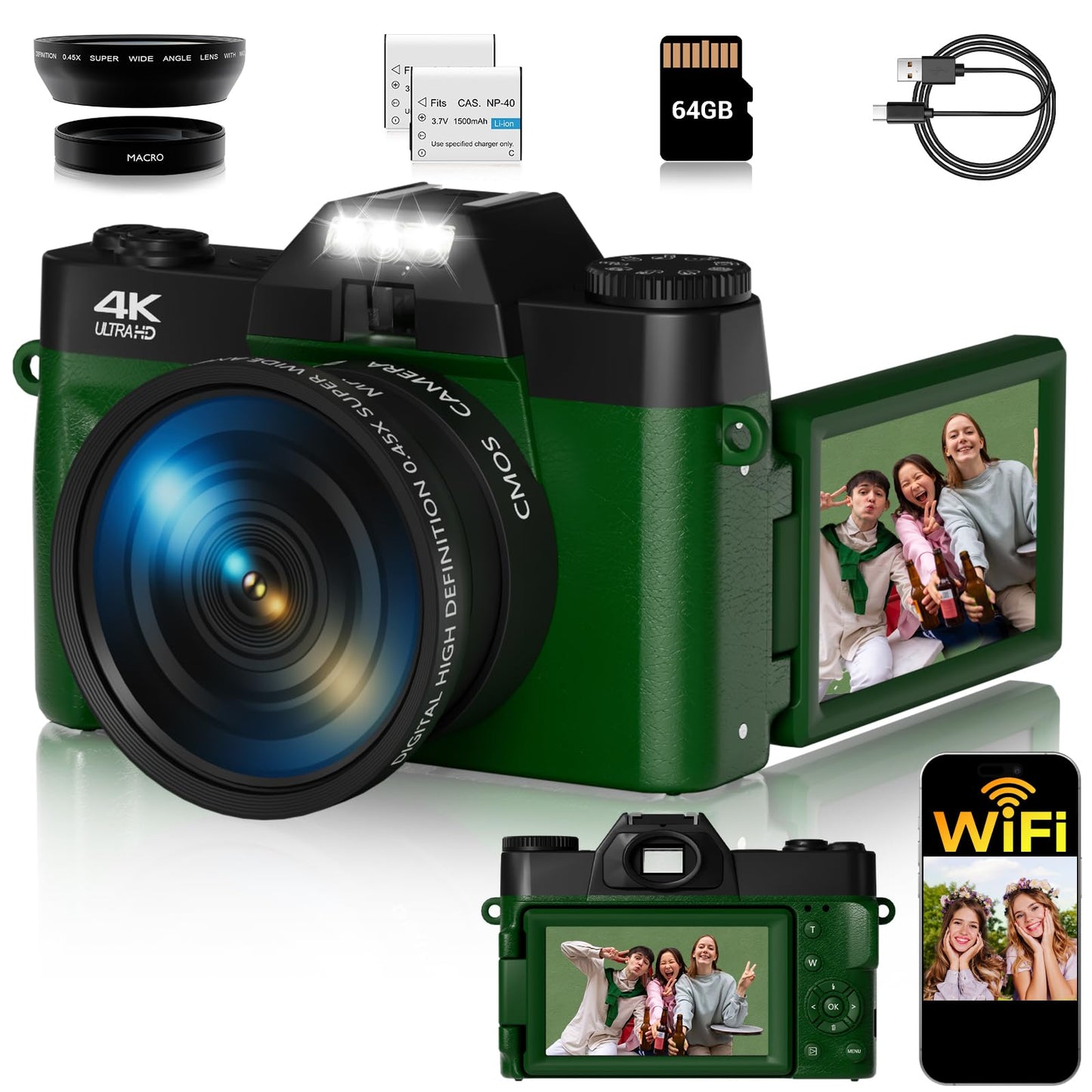 4K Digital Camera for Photography Autofocus 75MP 16X Digital Zoom with 3 180 Flip Screen Vlogging YouTube Video Students Compa