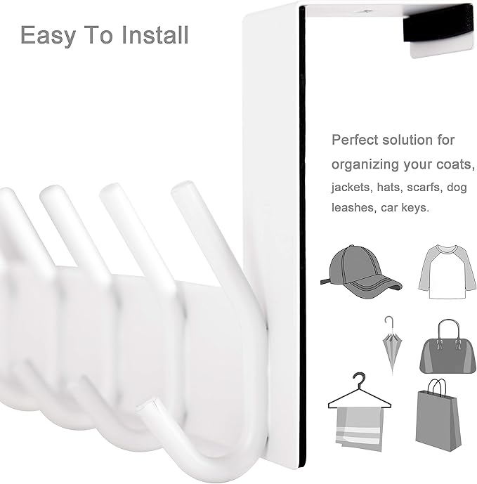 WEBI Over The Door Hooks:Door Hanger Over The Door Towel Rack,Door Coat Towel Hanger Door Coat Rack 6 Hooks for Hanging Clothes,Jacket,Hats,Bathroom,White