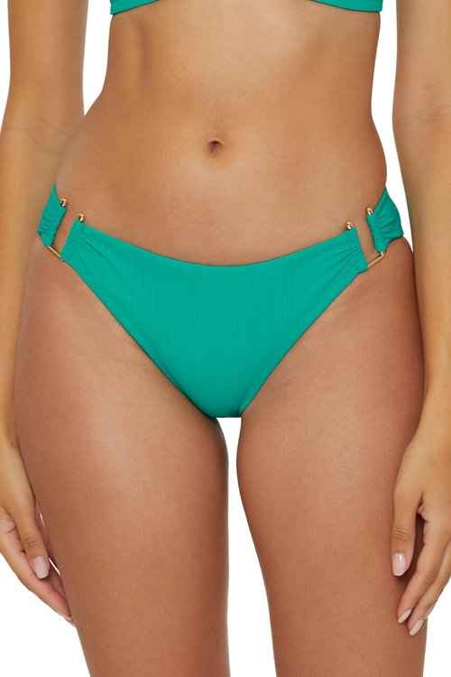 BECCA Women's Standard Modern Edge Hipster Bikini Bottom, Cheeky Coverage, Swimwear Separates, Peacock