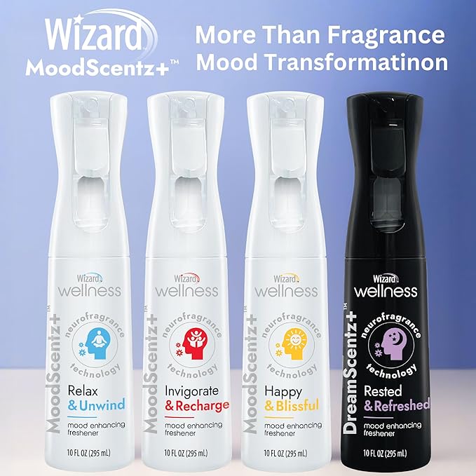Wizard MoodScentz™ (Invigorate & Recharge) Patented Science-Backed Mood-Enhancing Room Mist, Non-Aerosol Continuous Fine-Mist Spray with Neuro-Fragrance Technology – 10 Fl Oz