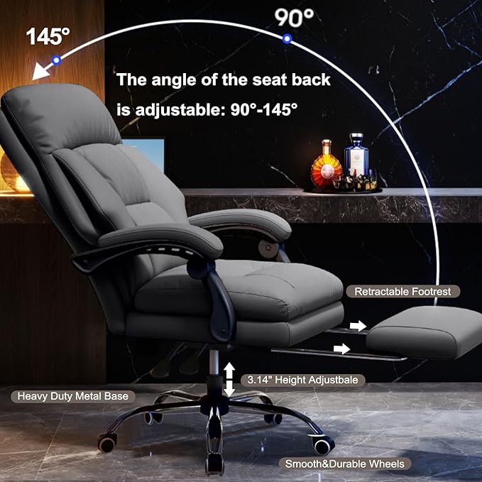 Office Chair with Leg Rest Executive Desk Chairs with Wheels High Back Computer Gaming Chairs Adjustable Reclining Ergonomic Work Chair for Home Office