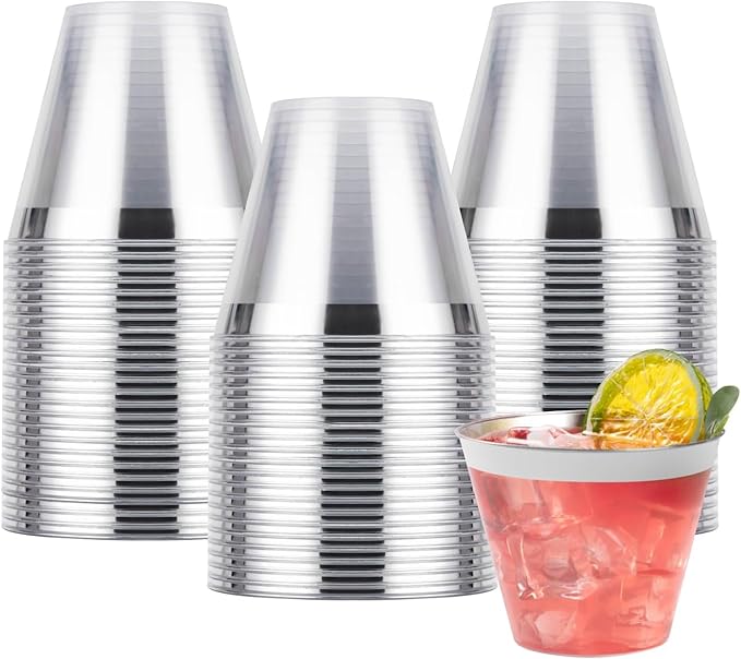 Goodluck 50PCS 9oz Plastic Cups for Party, Disposable Silver Plastic Cups, Cocktail Glasses for Wedding Thanksgiving, Chri...