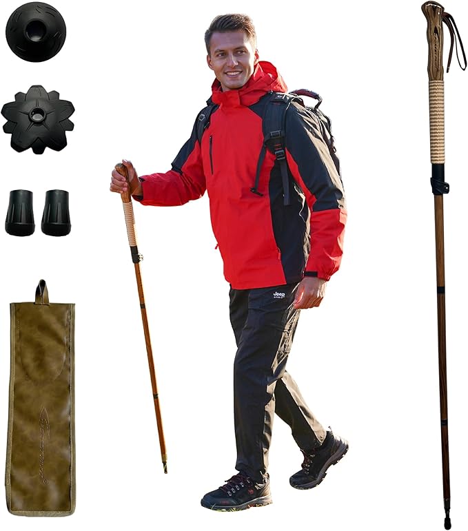 FOREST PILOT Trekking Pole - 1pc Pack Sassafras Wood Adjustable&Detachable Hiking or Walking Stick