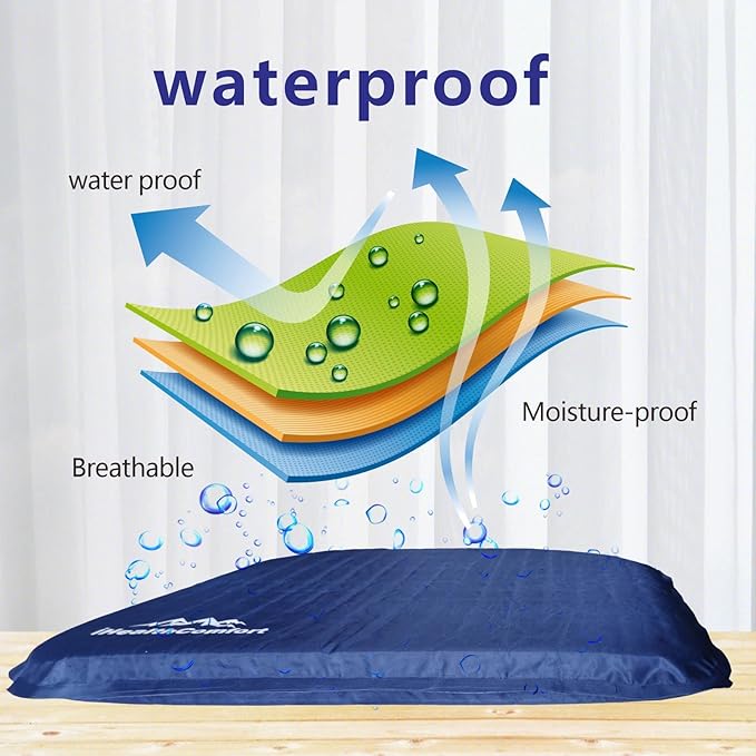 IHEALTHCOMFORT Self-Inflating Stadium Seat Cushion,Portable Travel Seat Cushion,Camping Mat Butt Pillow,Chair Pad for Home Kitchen Office,Bleacher,Car Bus Truck Train Airplane Seats(15.3×11.8×1.4in)