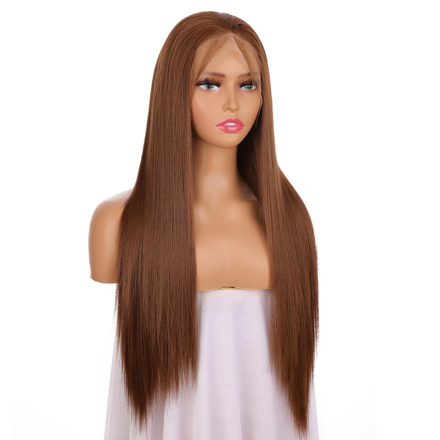 FUHSI 13  6 Dark Brown Wigs Synthetic Hair Real Natural Wig For Women - Soft & Smooth, Tangle-Free Straight Lace Front Wig,Elast