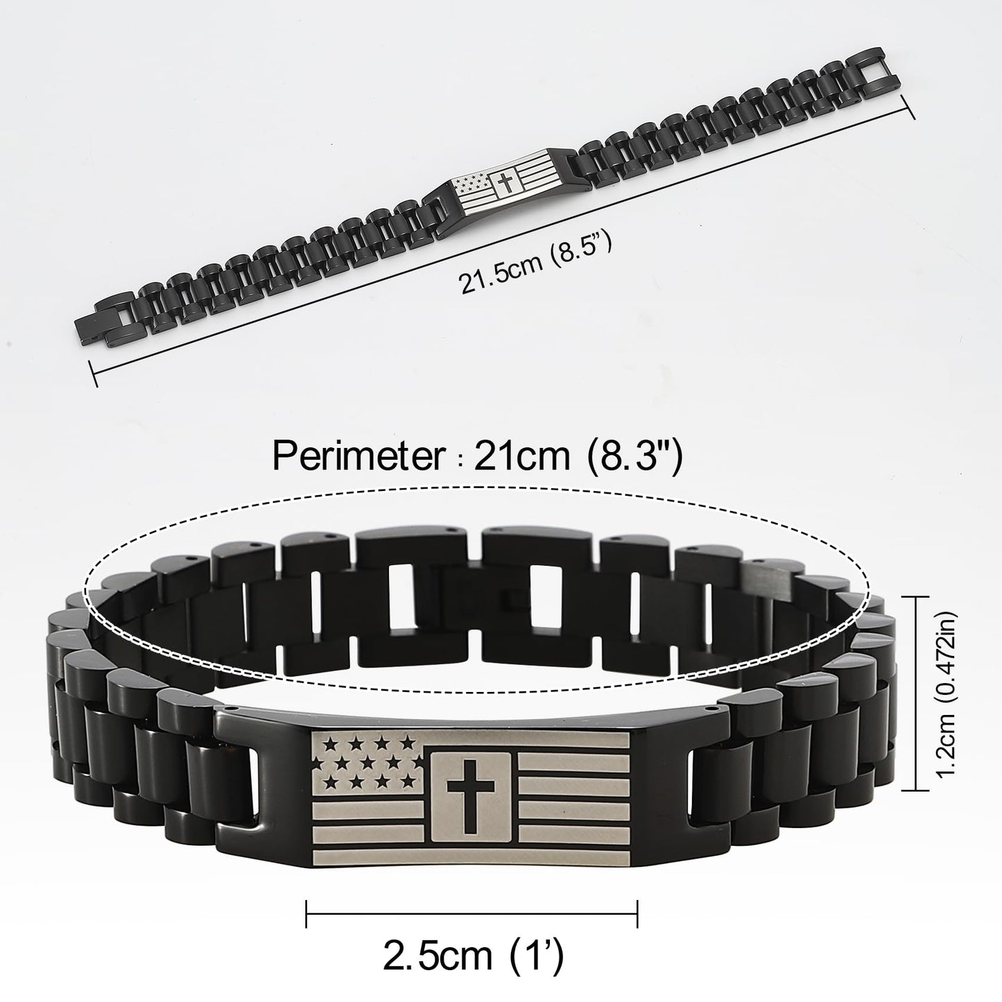HSM Christian Bracelet for Men– Men’s Bracelet with Bible Verse, Faith & Patriotic Stainless Steel Bracelets for Men, Religious Gift for Husband, Dad, Son – Adjustable Custom Fit
