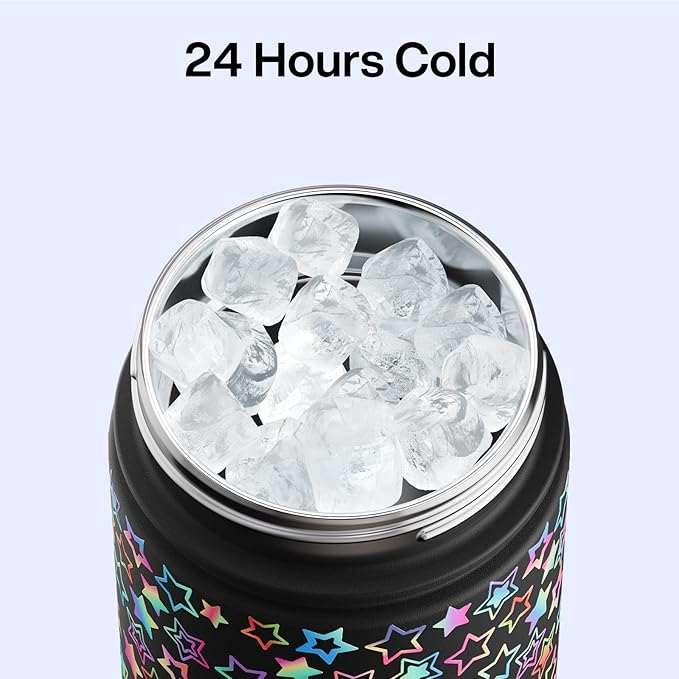 ENCOOL Insulated Water Bottle with Straw Stainless Steel Water Bottle, Leak-Proof, BPA-Free, Double Wall Vacuum Keeps Cold for 24 Hours for Sports, Travel, School (26 oz, Neon Starfall)