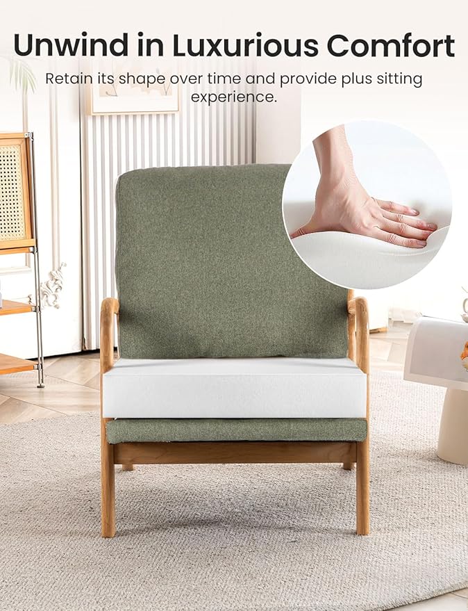 Mid Century Modern Accent Chairs for Living Room, 23” Wide Comfy Chair for Bedroom, Small Cozy Linen Reading Chairs for Adults, 108° Lounge Arm Chair Indoor with Detachable Cover, 5.5" Foam Cushion