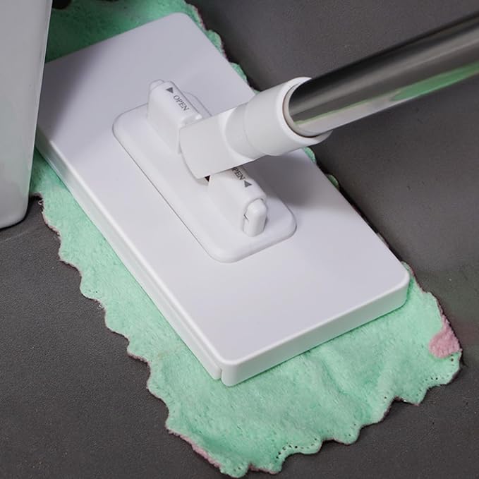Dust Mop for Floor Cleaning, 4 Reusable Cloths, Wet and Dry Duster Broom for Hardwood Floors, Marble, Laminate, Tile, Concrete, Garage