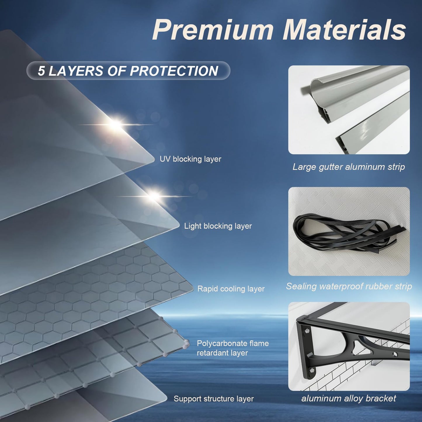 Awning for Door Entrance,40x80 Inch Awnings for Doors with Drainage Sink,Window Canopy Exterior with Aluminum Alloy Bracket,Solid Polycarbonate Cover,UV,Rain,Snow Protection for House,Porch,Patio,Deck