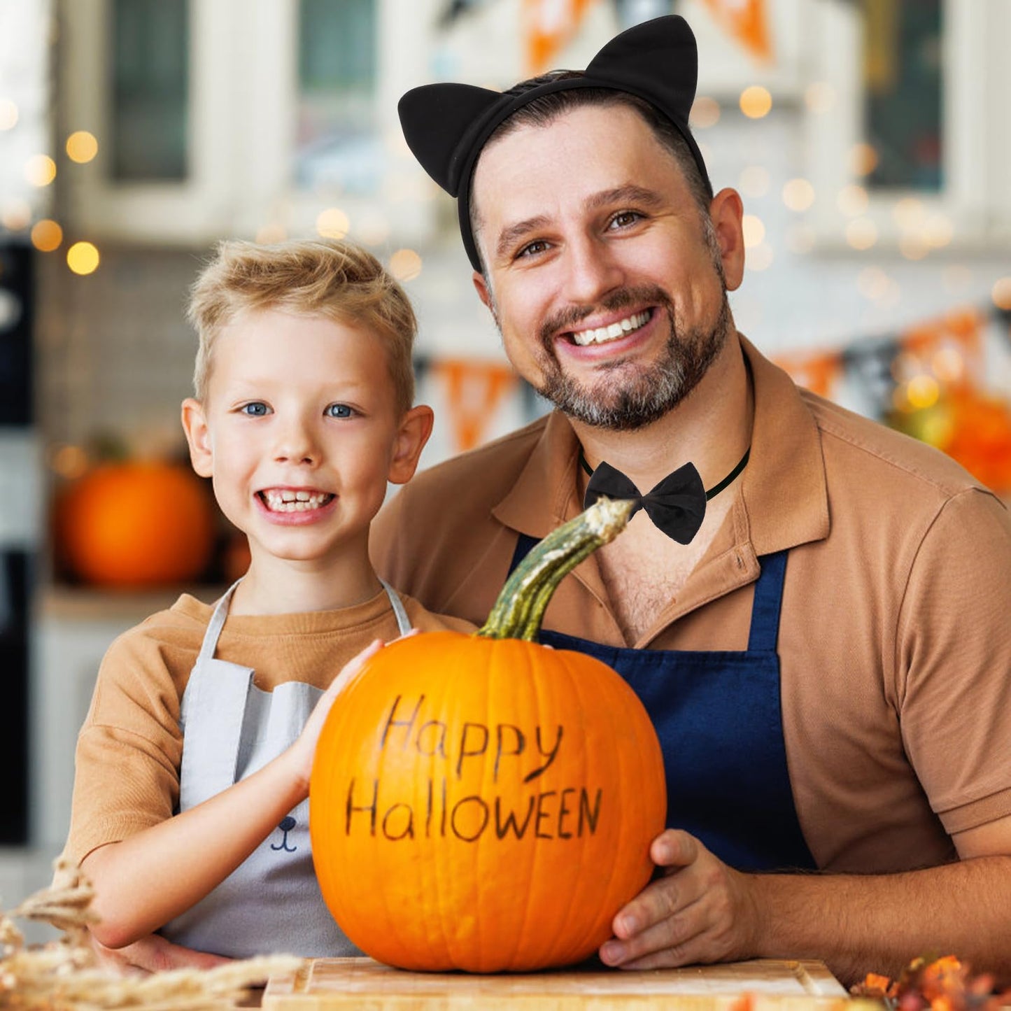 Canitor Black Cat Costume Set Cat Ears Headband Tail Bow Tie for Adults Halloween Christmas Festival Theme Party Animal Cosplay