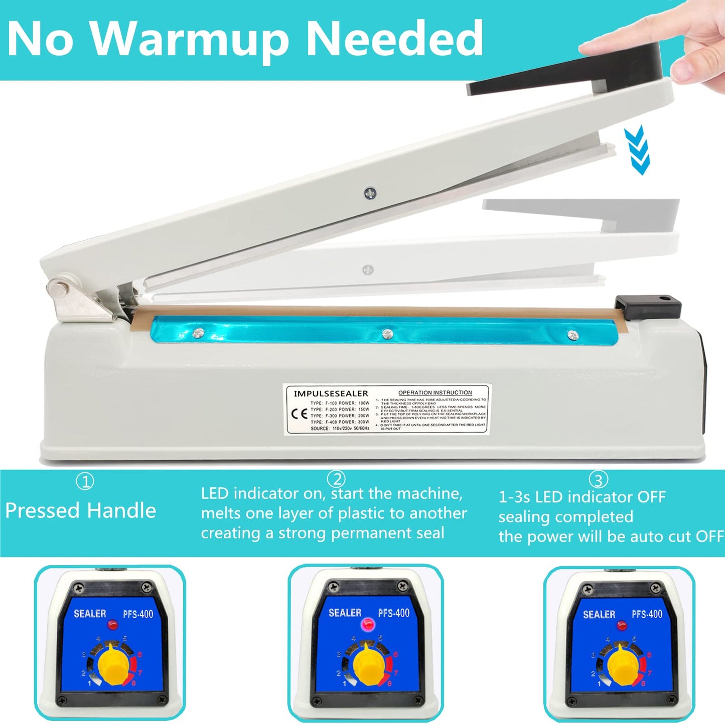 SEELAUGH Impulse Sealer 16 Inch Heat Sealer Mylar Bag Sealer Machine, Manual Poly Plastic Bag Sealer Heat Seal with 4 Replacement Elements Parts(2 Cutting Lines Included)