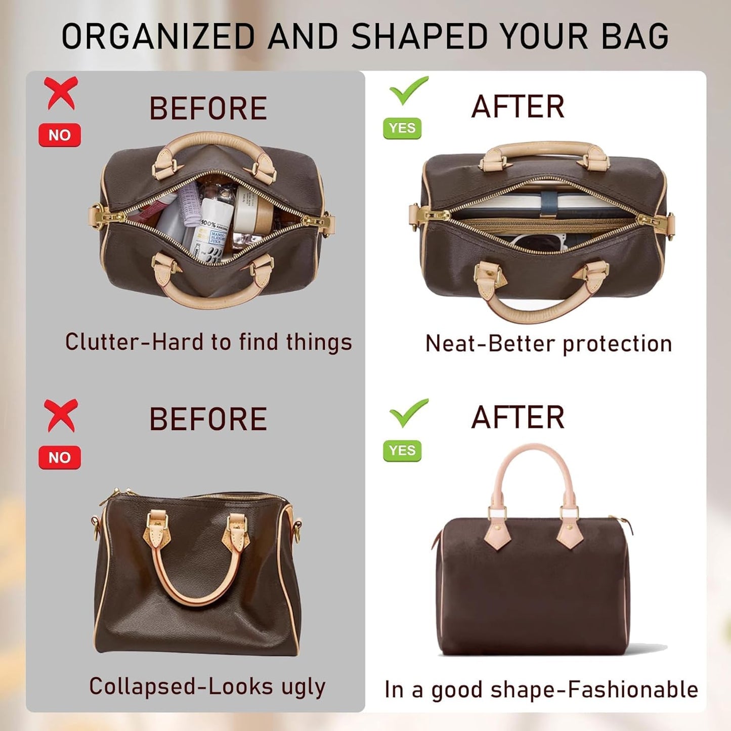 Doxo Purse Organizer Insert, Bag Organizer for Tote & Handbags, Bag in Bag, Perfect for LV Speedy 20,Alam BB,Petit Noe and More(Beige,Small)