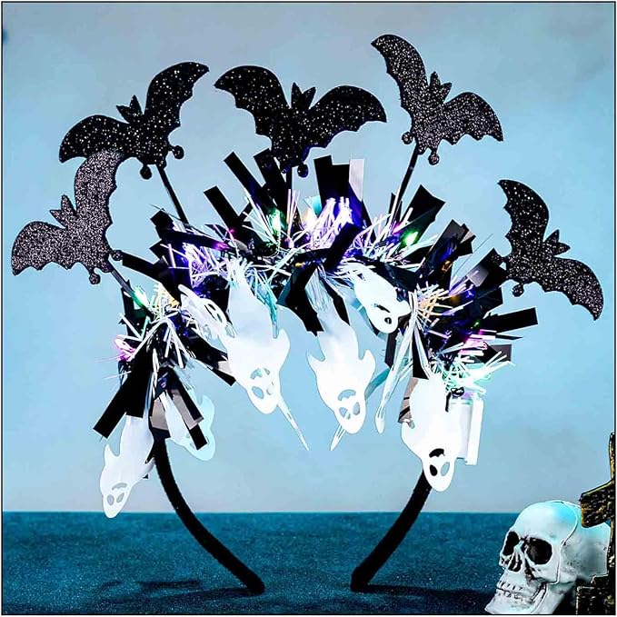 Acenail Light up Headband Halloween Black Bat Headbands Pumpkin Festival Headpiece Flashing Hair Accessories for Women