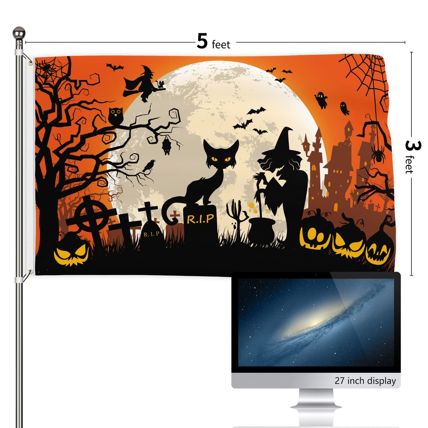 Probsin Halloween Decorations Flag 3x5 Feet Banner Double Sided Printed Party Supplies Yard Signs Home Decor Funny Hanging Poster Pumpkins Witch Cat Haunted House Orange Welcome Photo Backdrop