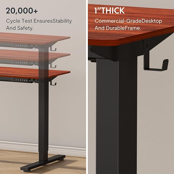 FLEXISPOT EN1 One-Piece Standing Desk with 1-Inch Thick Desktop, 55"x28" Electric Height Adjustable Desk for Home Office & Multi-Device Workstations, Mahogany
