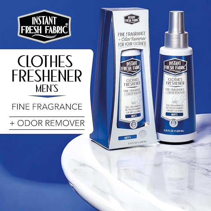 Premium CLOTHES FRESHENER for Men Fabric Spray Keeps Clothes Fresh, Odor Remover Fabric Refresher Spray Extends Garment Life, Linen Spray for Bedding Eco-Friendly, 6.76 oz – INSTANT FRESH FABRIC
