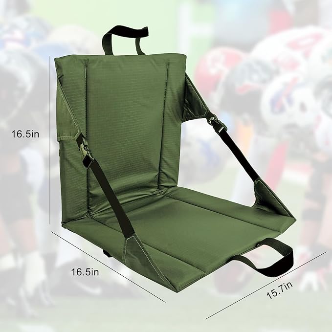 LynsaTac Folding Stadium Seat Cushion with Backrest, Portable Bleacher Pad for Camping, Fishing,15.8'' x 16.5'',Lightweight Chair with Backrest for Outdoor Sports and Concerts (Olive)