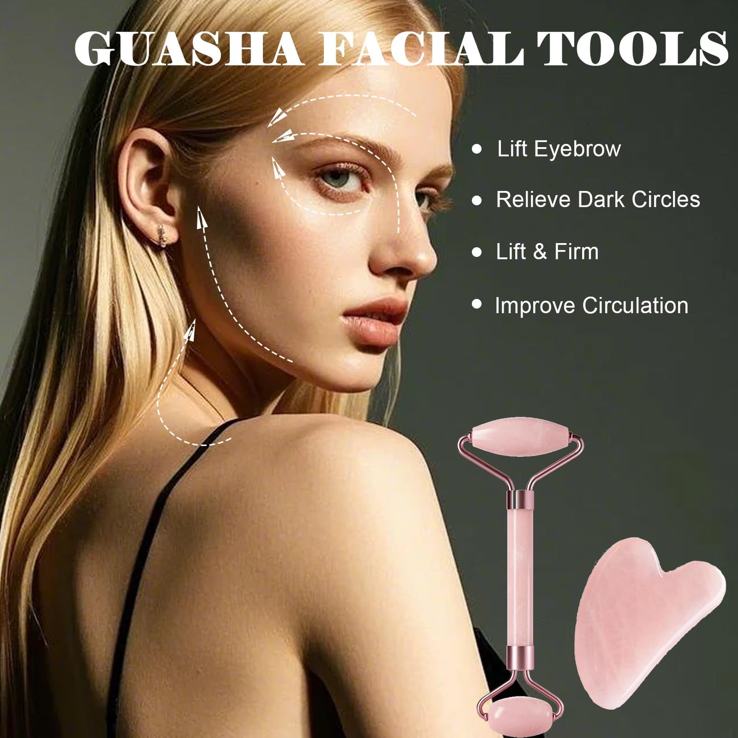 Ao Yee ZGL Gua Sha Facial Massage Tool and Roller Set, Facial Massager for Face, Neck, Arms, Eyes, Reduce Puffiness, Improve Wri