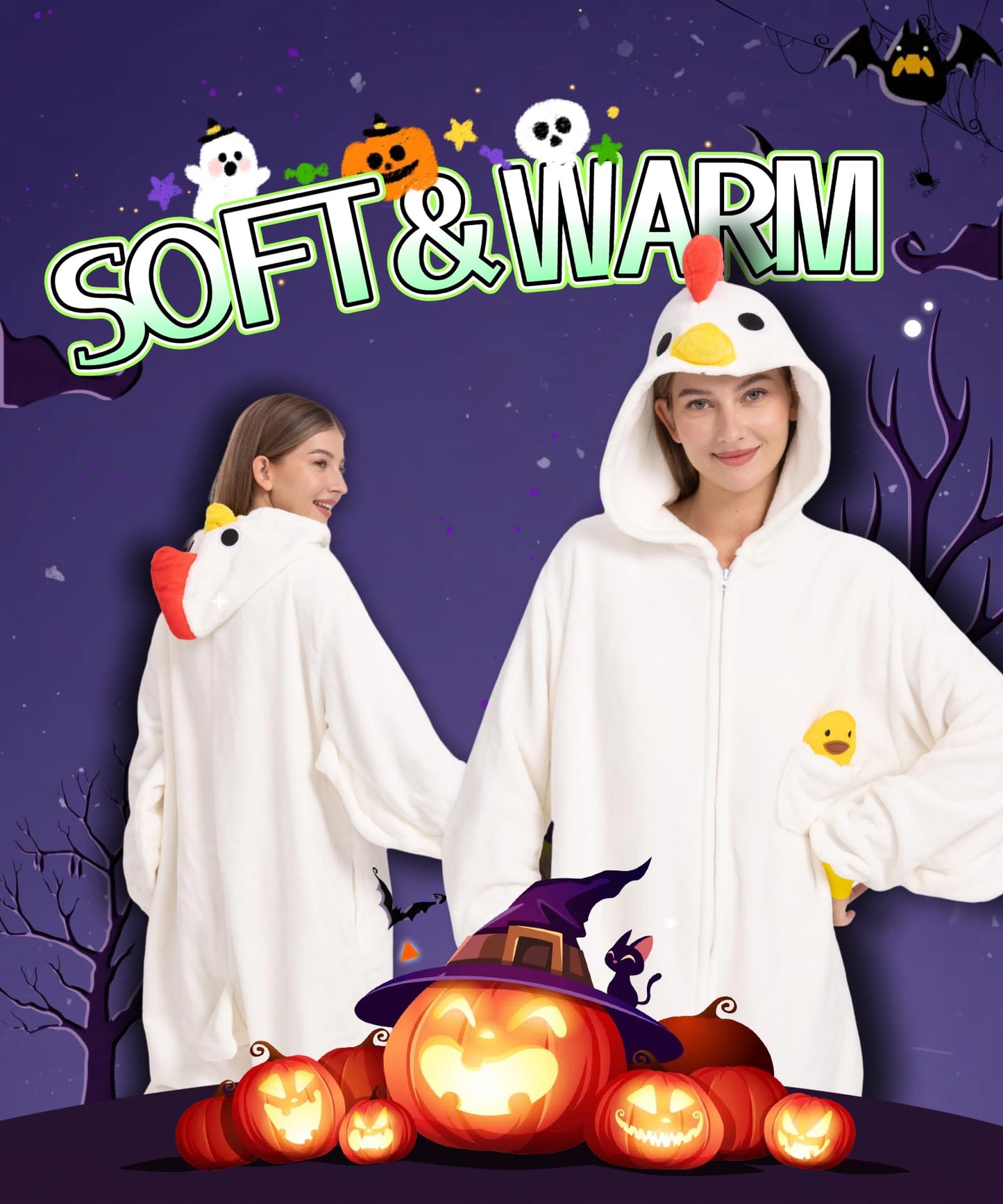 Hundredmore Unisex Adult Animal Onesie Pajamas, Men Women Flannel Halloween Cosplay Costume