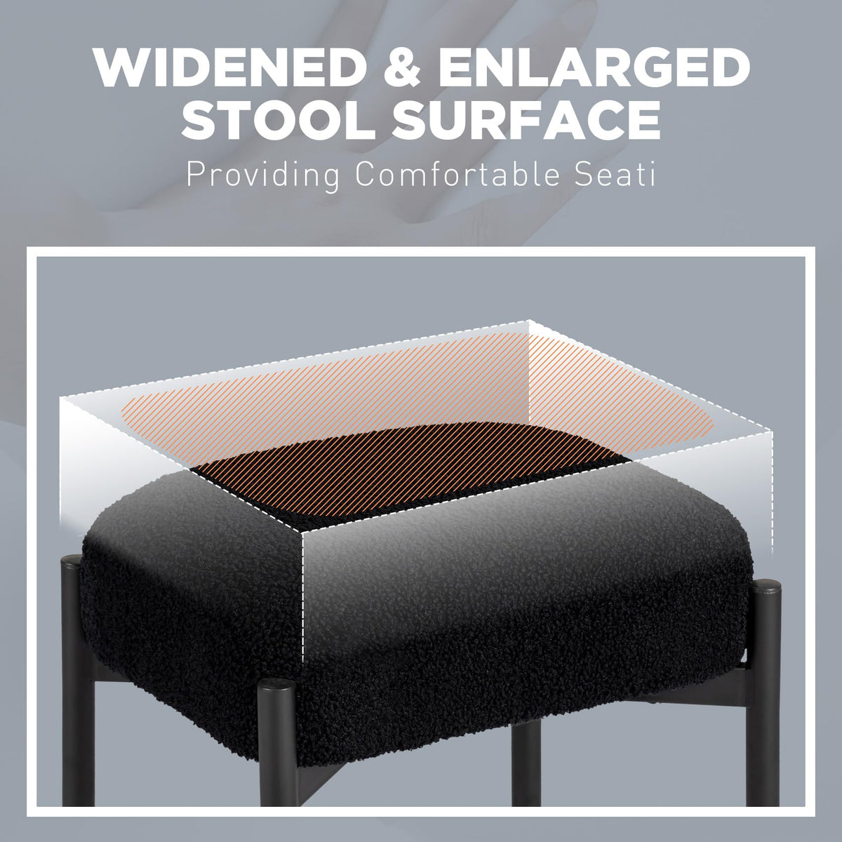 MOOWIND Vanity Stool Chair Faux Fur, 16.3"L x 12.8"W x 17.3"H Soft Ottoman, Makeup Chair Bench Furry Padded Seat with 4 Metal Legs, Footstool Multifunctional Chairs for Bedroom, Living Room, Black