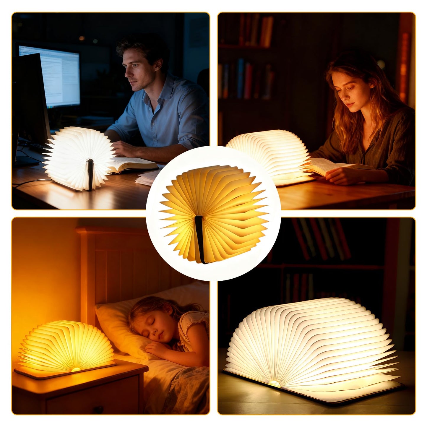6.5 Inch Book Lamp, Foldable Paper Book Light, Bookshaped Night Light Embossed Cover Design, Rechargeable Folding Paper Lamp, Perfect Books Decor & Book Lovers, Women or Friend, Christmas Gifts Choice