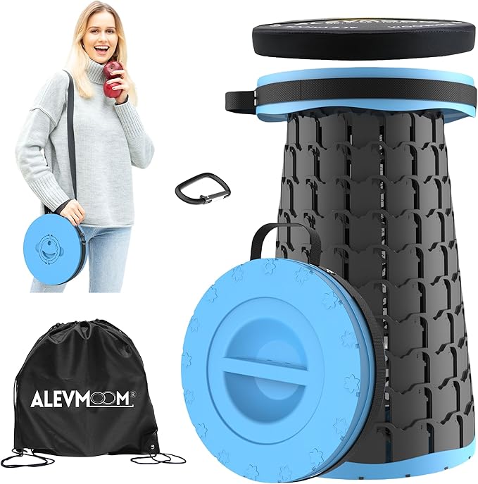 ALEVMOOM Upgraded 18.1" XL Collapsible Stool with Cushion, Portable Folding Stools for Adults Capacity 800lbs, Lightweight Telescoping Stool for Camping Travel Fishing Hiking