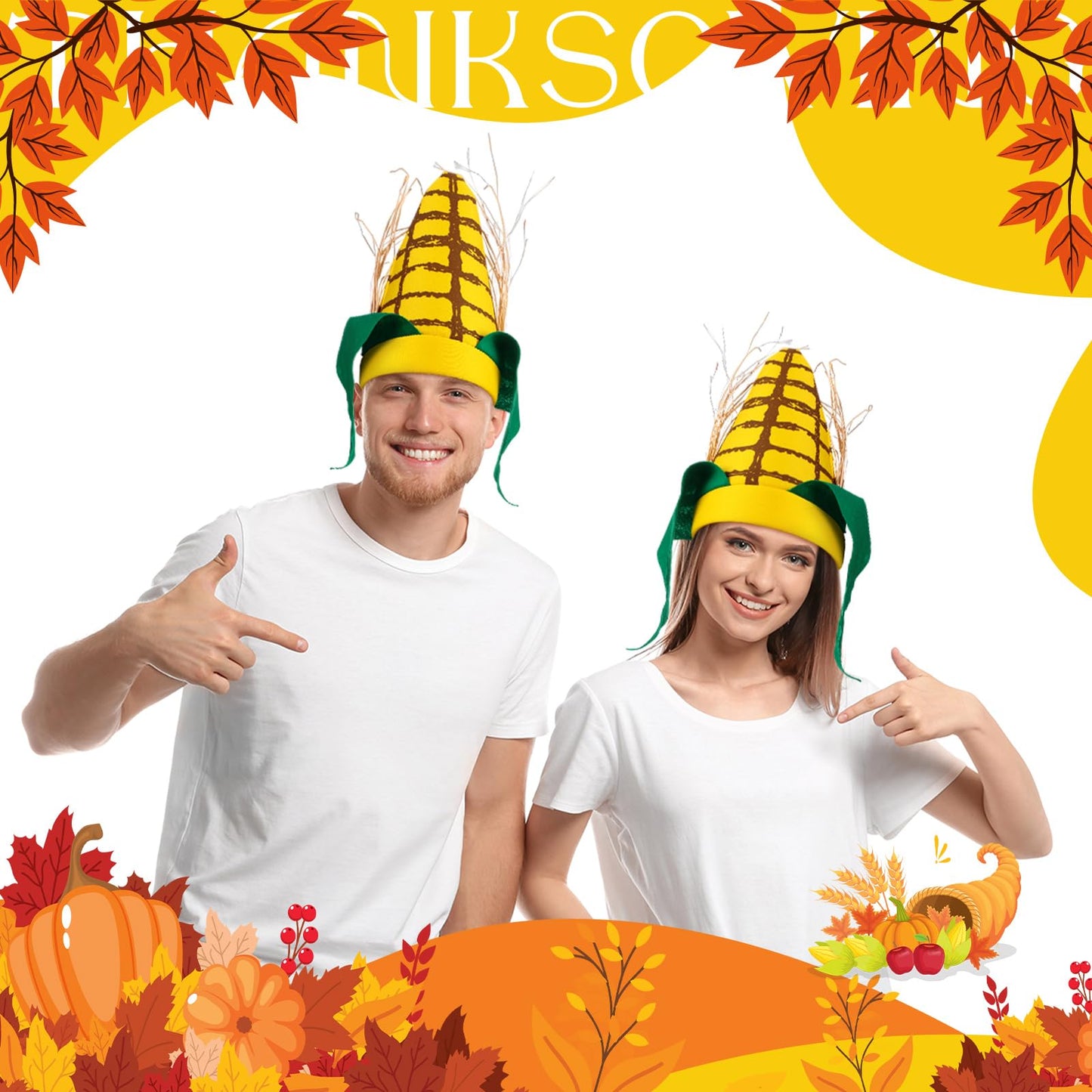 Berlune 4 Pcs Funny Corn Hats Corn Cob Hat for Thanksgiving Cosplay Party Accessories