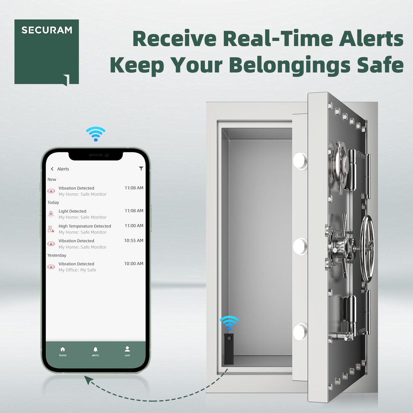 SECURAM Gun Safe/Safe Box/Cabinet Safe Security Monitor, Remotely Monitor Door Status & Vibration, Temperature and Humidity, 24/7 Monitoring, with SECURAM Guard App