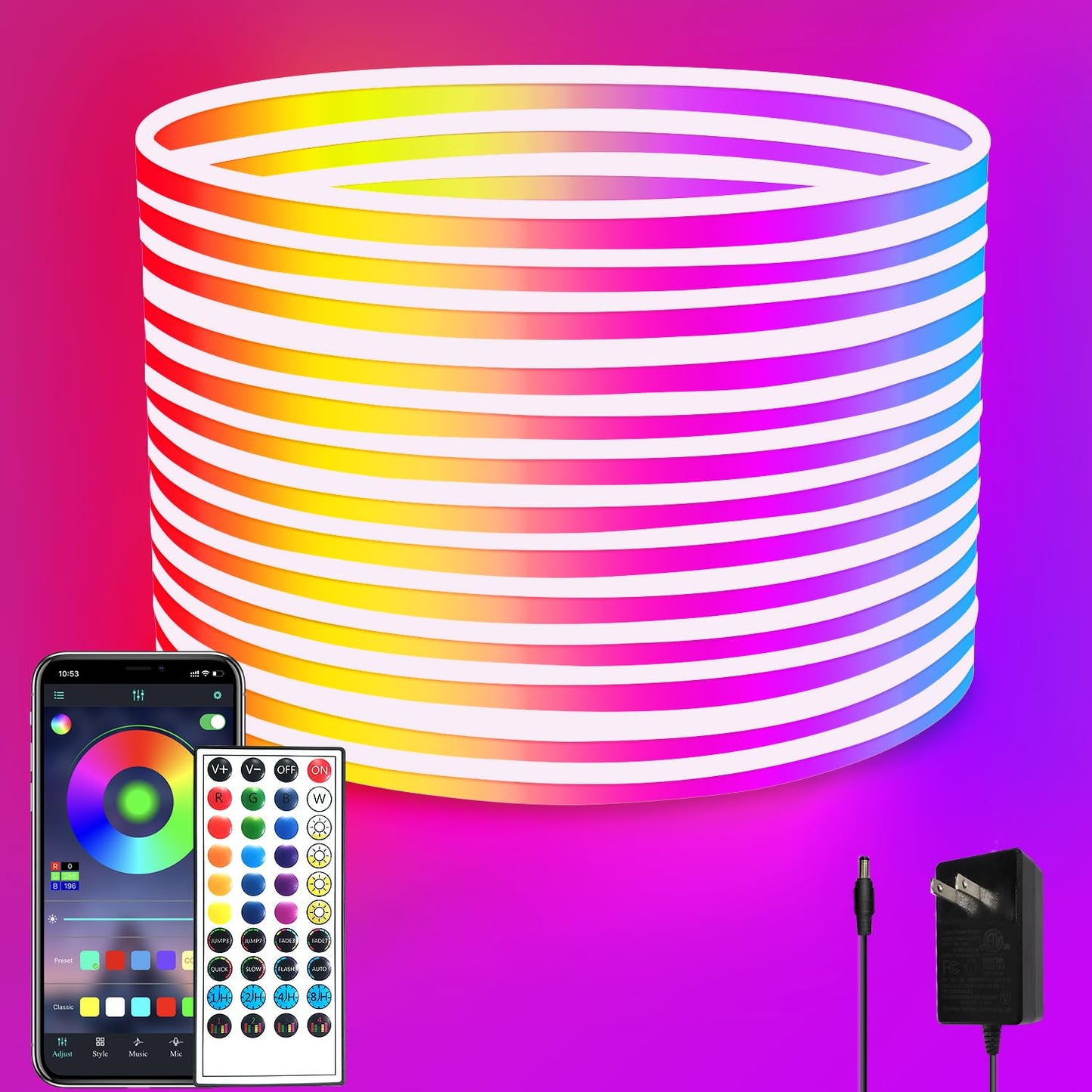 32.8FT Led Neon Rope Lights Control with App/Remote,Flexible Led Rope Lights,Multiple Modes,IP65 Outdoor RGB Neon Lights Waterproof,Music Sync Gaming Led Neon Strip Lights for Bedroom Décor