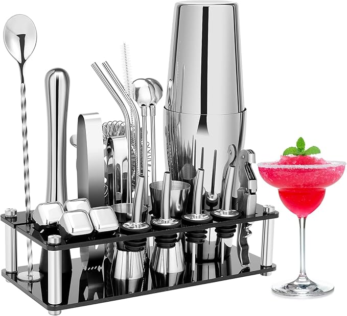 Cocktail Shaker Set, 23-Piece Boston Stainless Steel Bartender Kit with Acrylic Stand & Cocktail Recipes Booklet, Professi...
