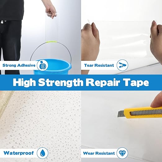4.5Inch x 11FT Clear Waterproof Repair Tape with Scissors for Fabric, Awning, RV Roof, Tarp, Tent, Boat Cover – Heavy-Duty Polyurethane, UV & Heat Resistant Tear Repair Pctch Kit (2)