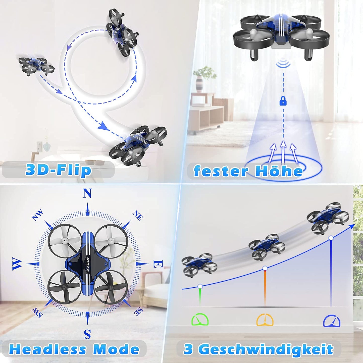 ATOYX Mini Drone for Kids & Beginners, Indoor Portable Hand Operated/RC Nano Helicopter Quadcopter with Auto Hovering, Headless Mode & Remote Control, Children's Day Gift for Boys and Girls -Blue