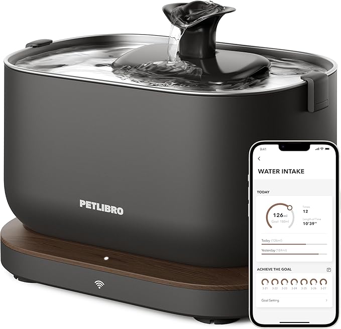 PETLIBRO Cat Water Fountain, App Monitoring Pet Fountains for Cats Indoor with Stainless Steel Tray, 2.5L/84oz Dockstream ...