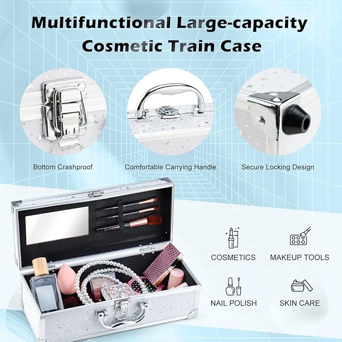 Color Nymph Makeup Kit for Teen Girls – All-in-One Beginner Makeup Set with Eyeshadow, Blush, Highlighter, Bronzer, Contour, Lipsticks, Eyeliner, Brushes & Mirror in Train Case (White)