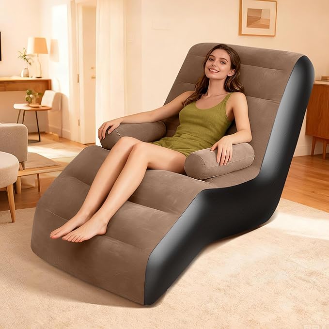 LanAqua Inflatable Couch for Camping, Blow Up Couch for Adults with Armrest, Waterproof Flocked Surface Inflatable Lounge ...