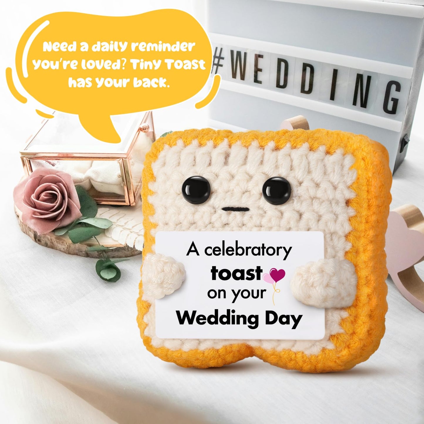Wedding Gift for Couple, Bride and Groom - Funny Crochet Toast Keepsake - Unique Bridal Shower, Engagement Gift for Mr & Mrs - Cute Home Decor & Card Alternative