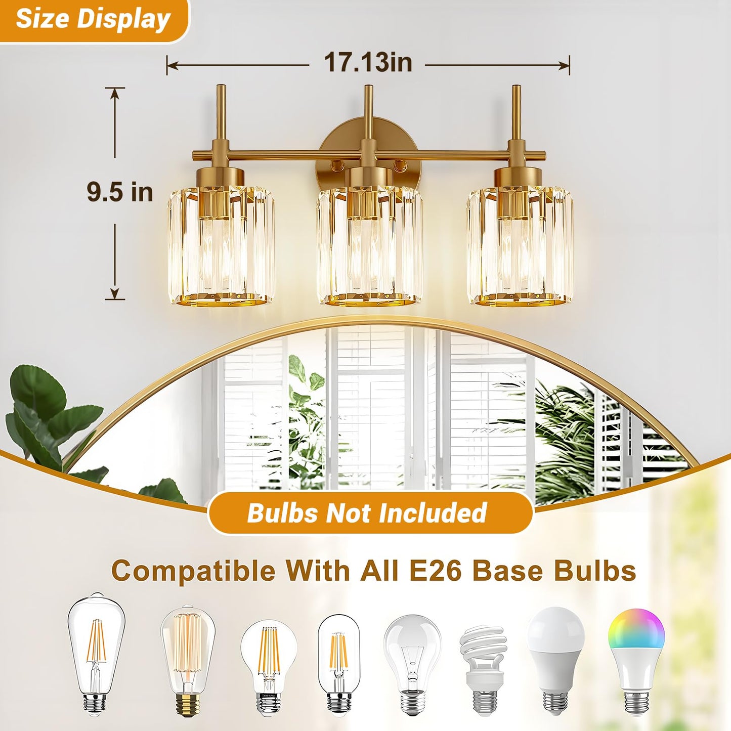 EJIAXIN Bathroom Lighting Fixtures, 3 Light Gold Bathroom Light Fixtures with Clear Shades Modern Crystal Vanity Light Bath Room Vanity Lighting Over Mirror Wall Light