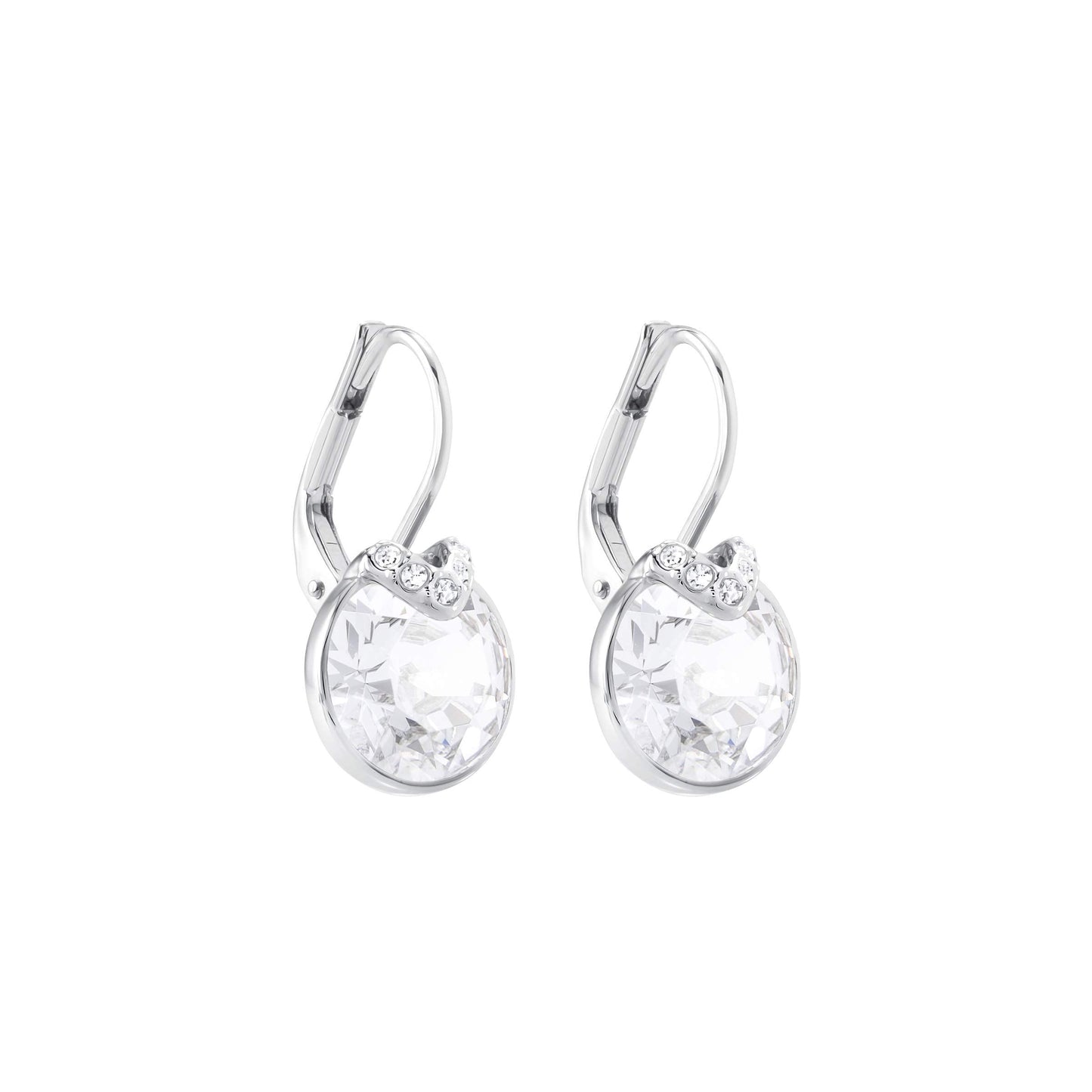 Swarovski Bella Drop Pierced Earrings with Round White Swarovski Crystals and Matching Pav   on a Rhodium Plated Setting