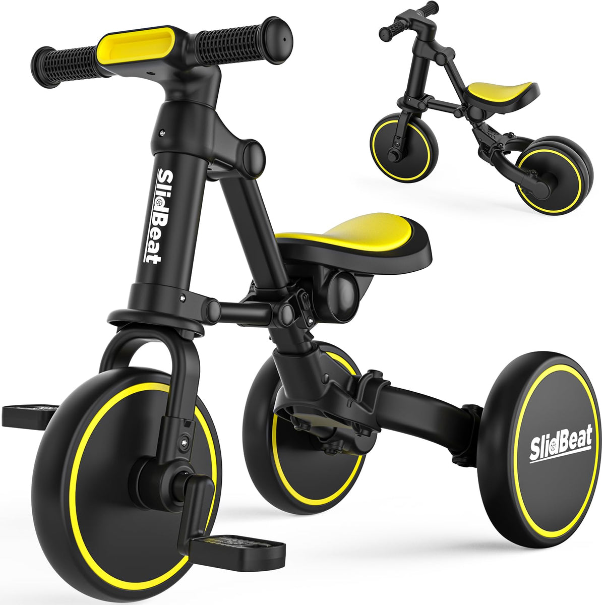 SLIDBEAT 4 in 1 Toddler Tricycle for Age 2-4 Years Old Kids, Big Wheel Adjustable Seat Balance Bike with Removable Pedal for Boys Girls Birthday