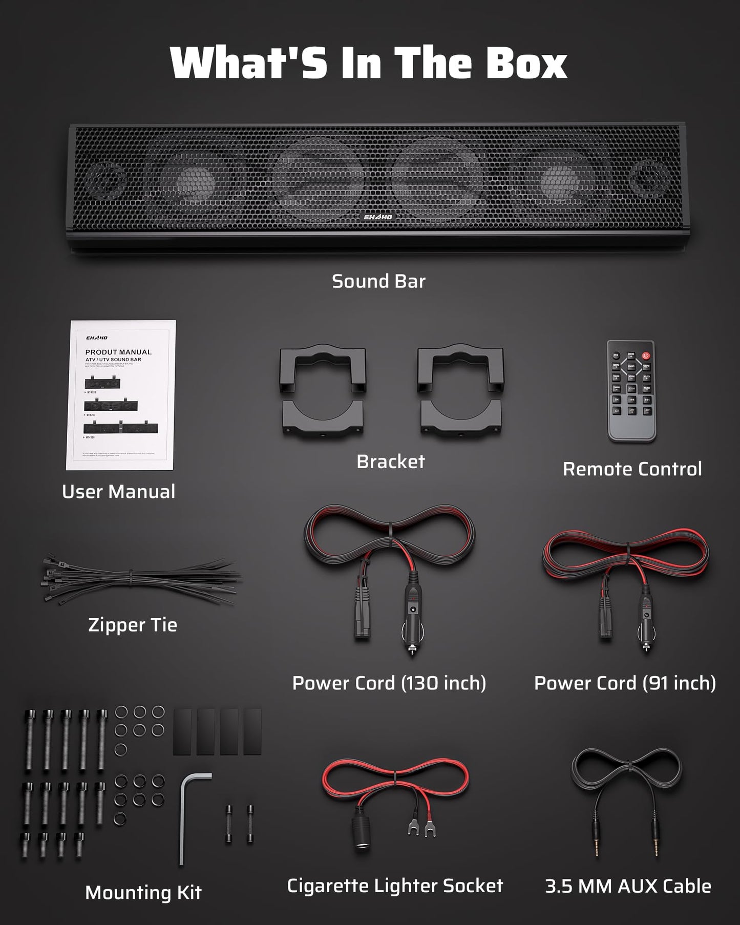 Ehaho 25 Inch UTV Sound Bar, IP66 Waterproof Bluetooth Golf Cart Sound Bar, ATV SoundBar with RGB Lighting, Amplified Powersports SXS SoundBar, UTV Speakers Compatible with Polaris RZR Can-Am