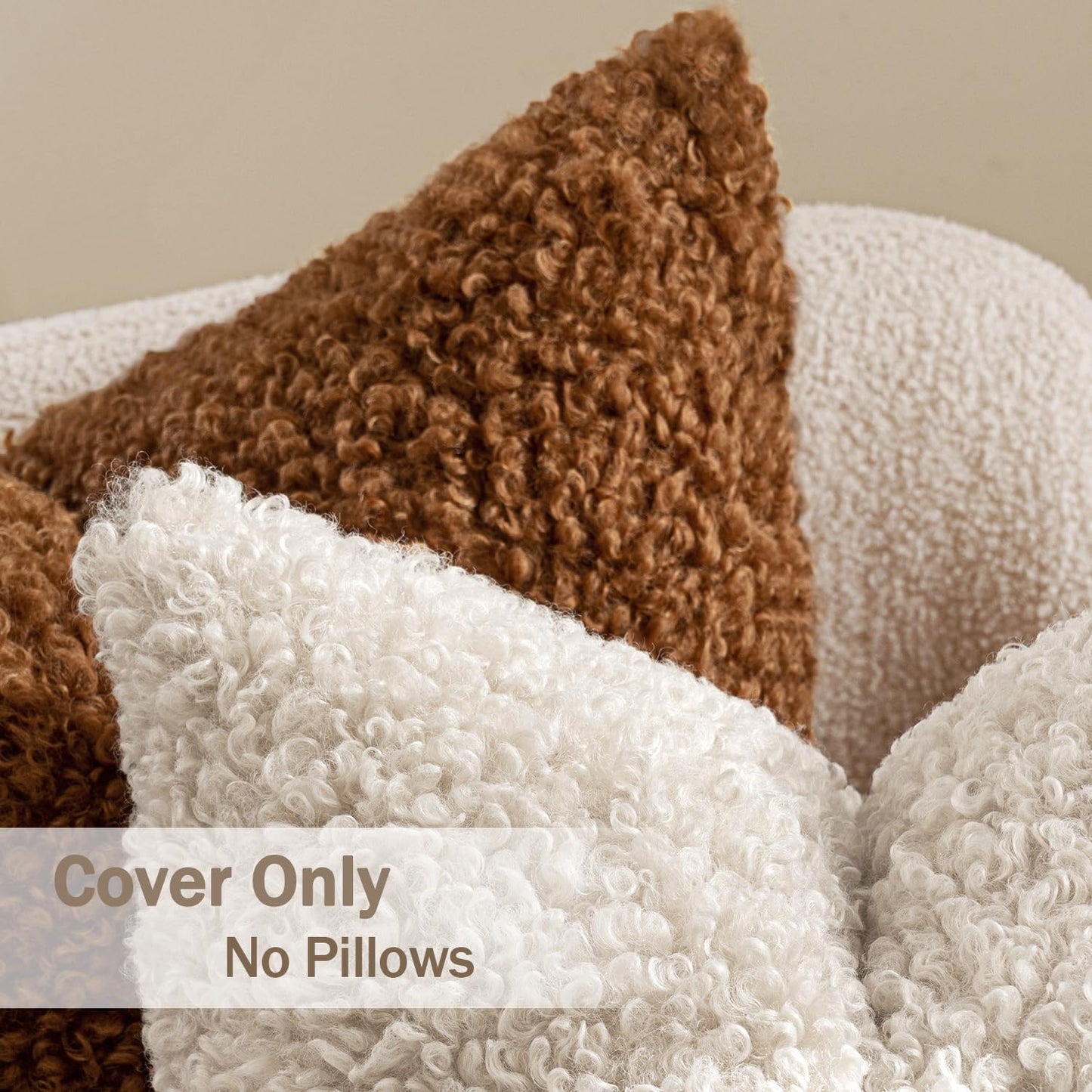 MIULEE Pack of 2 Faux Fur Throw Pillow Covers 18x18 Inch Neutral Light Beige Boucle Decorative Sherpa Pillow Covers Fuzzy Accent Soft Sheepskin Fleece for Boho Home Decor Couch Living Room Bed