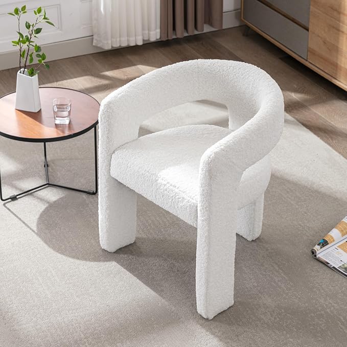 DAYALANE Modern Barrel Dining Chairs Set of 4, Upholstered Boucle Dining Room & Kitchen Chair with Curved Back, Comfy Accent Side Reading Armchair for Living Room Bedroom Kitchen Home Office, White