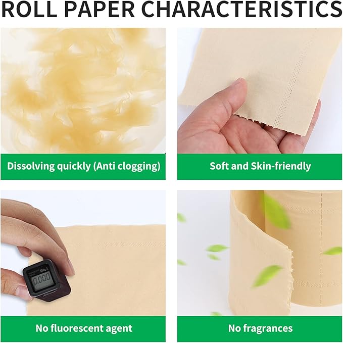Bamboo Toilet Paper 12 Rolls, Resuable Packaging,New Plastic-Free,3 ply, Septic Safe,Unbleached Brown,Chemical Free,Tree-Free,Soft and Absorbent,Bathroom Tissue Rolls
