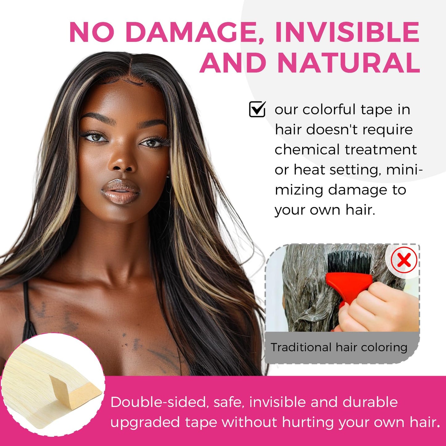 Lashey Human Hair Extensions 25g 10pcs 18 Inch #613 Blonde Tape in Extensions with Highlighted Effect Straight Invisible Hair Ex