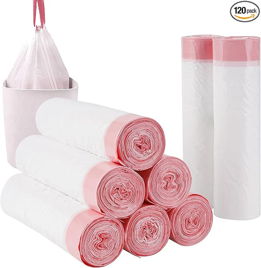 8 Gallon Plastic Trash Bags 120 Count Black Drawstring Thick Garbage Bags for Office Kitchen Home 22.06'' x 25.61'' (White, 8)